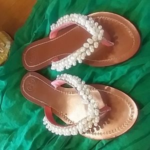 Tory Burch pearl and leather sandals